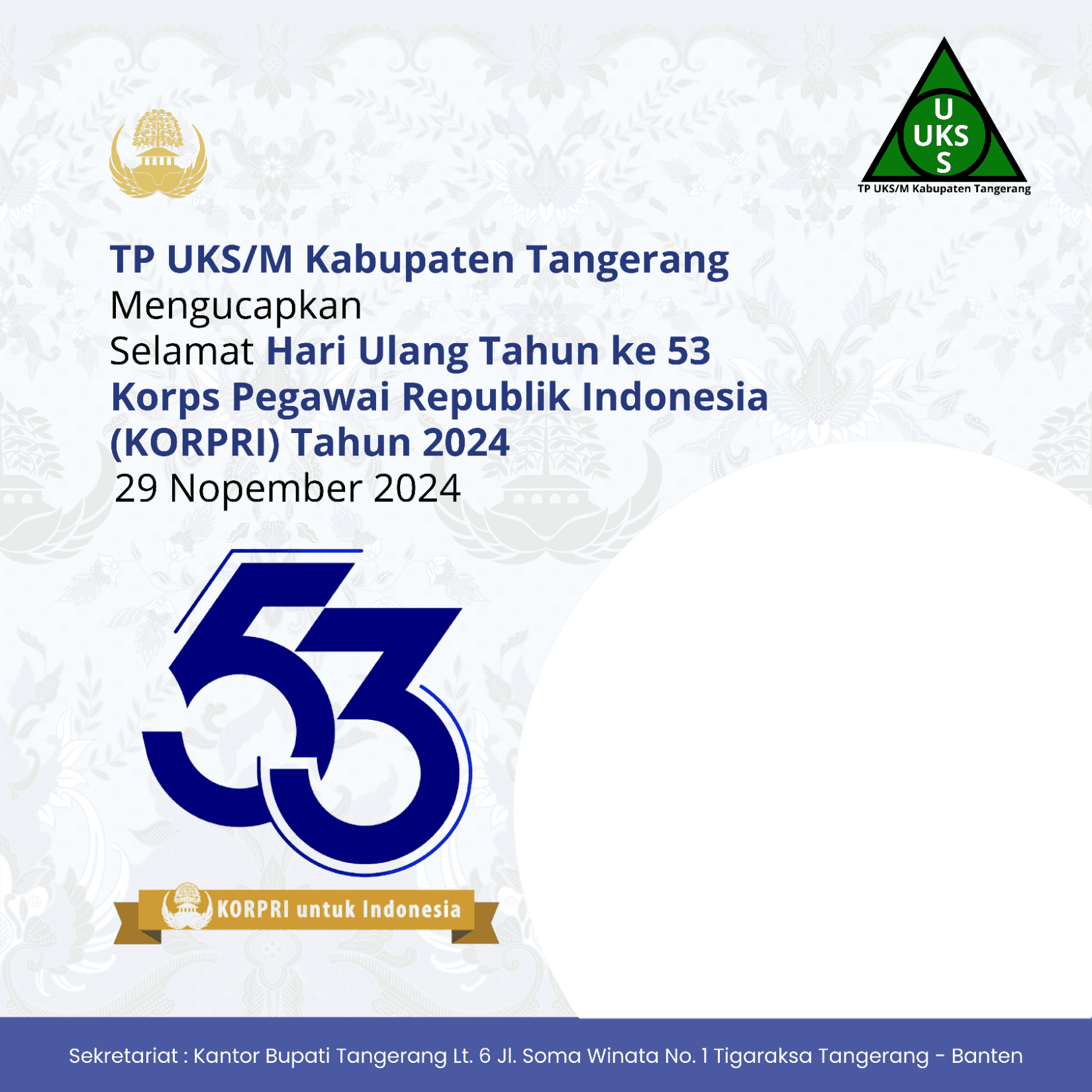 Ucapan HUT Korpri TP. UKS/M Kabupaten Tangerang