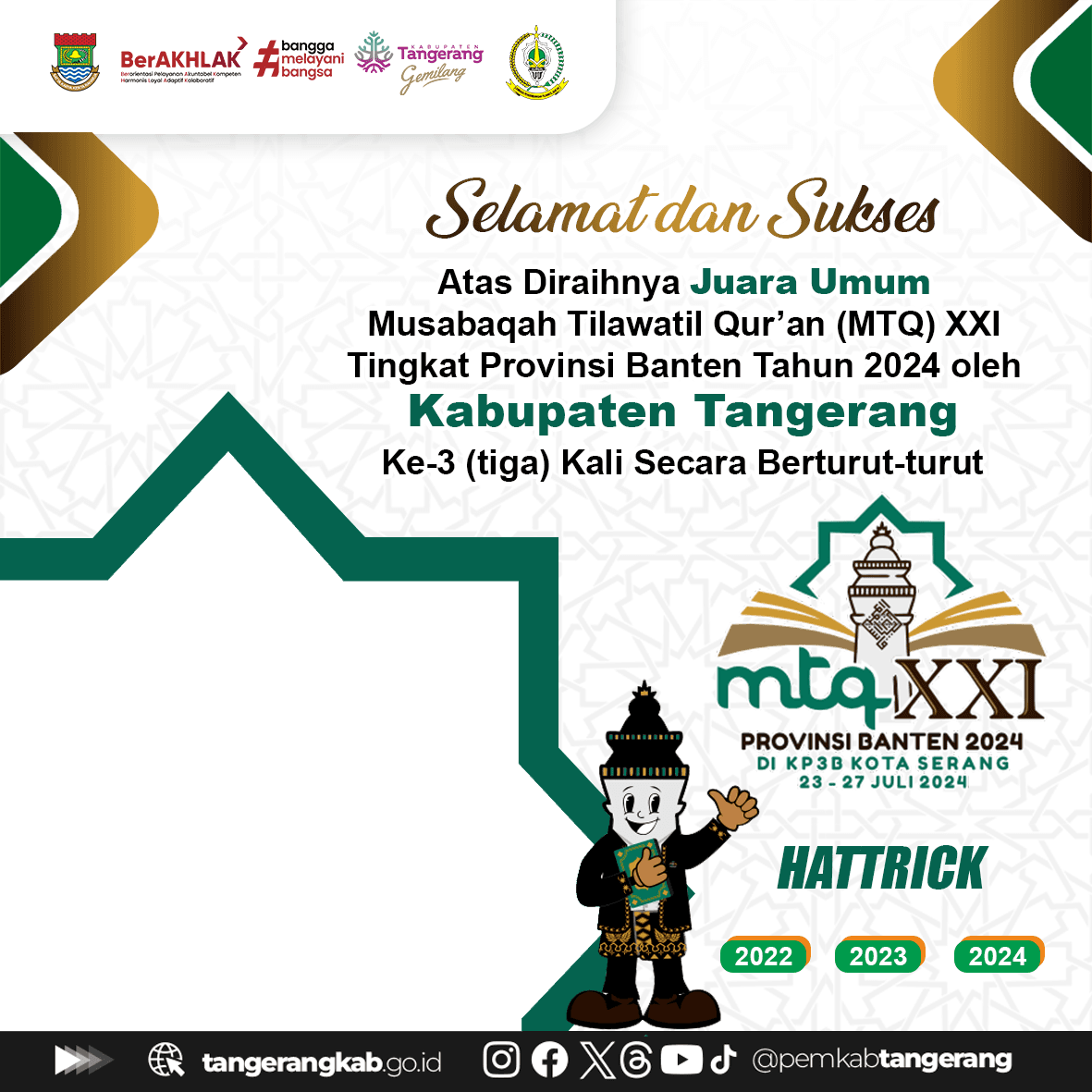Kab. Tangerang Hattrick Juara Umum MTQ Provinsi Banten